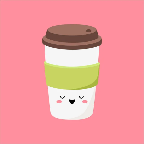 Verre Café Latte Cappuccino Emporter Charmant Personnage Illustration Vectorielle Image — Image vectorielle