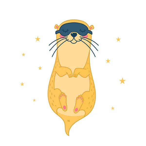 Una Nutria Con Una Máscara Nocturna Está Durmiendo Ilustración Vectorial — Vector de stock