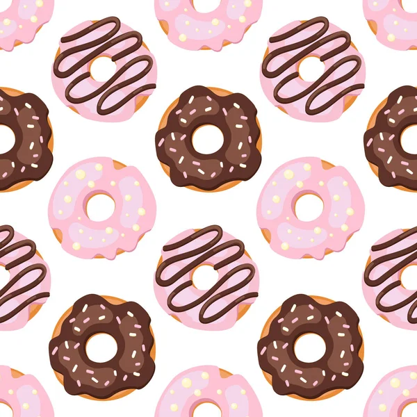 Donuts Naadloos Patroon Glazuur Vector Illustratie Geïsoleerd Een Witte Achtergrond — Stockvector