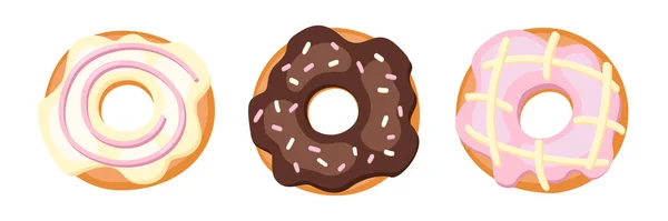 Glazed Donuts Vector Illustration Isolated White Background — Stock Vector