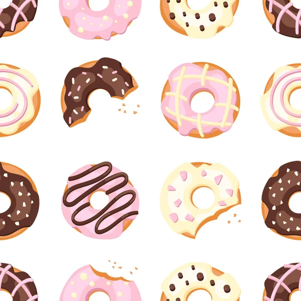 Donuts Naadloos Patroon Glazuur Vector Illustratie Geïsoleerd Een Witte Achtergrond — Stockvector