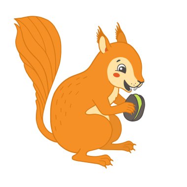 Fıstıklı sincap karakteri. Beyaz arkaplanda izole edilmiş vektör baskısı illüstrasyonu.