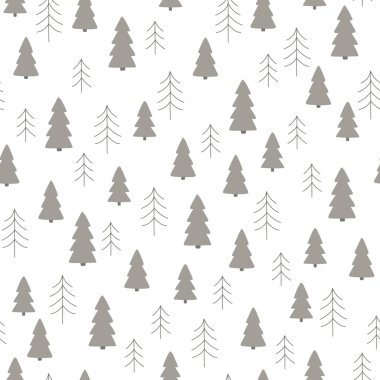 Karda kış ağaçları, ladin ve çam desenleri var.