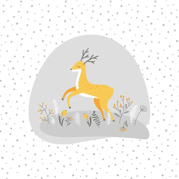 Vector Winter Composition Deer Branches Snow — Stock Vector