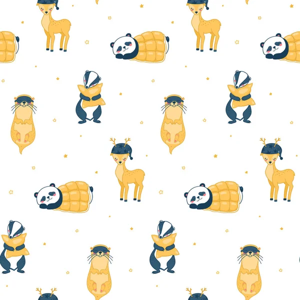 Motif Vectoriel Sans Couture Loutre Blaireau Cerf Panda Conception Pour — Image vectorielle