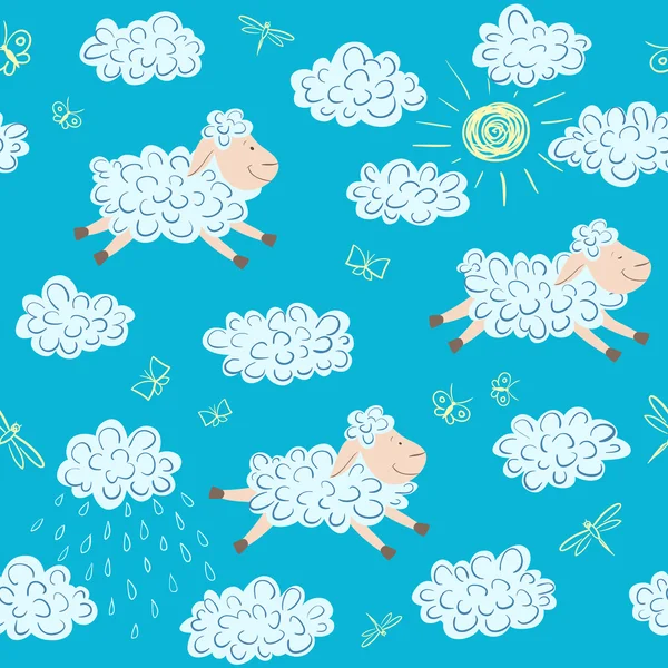 Vektör seamless modeli ile koyun ve bulutlar