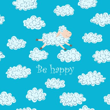 Vektör çizim koyun ve bulutlar