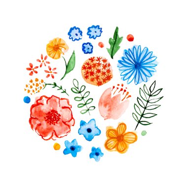 Vektör daire suluboya çiçek yaptı