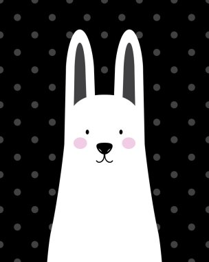 Siyah bir arka plan tasarımı için vektör sevimli beyaz tavşan