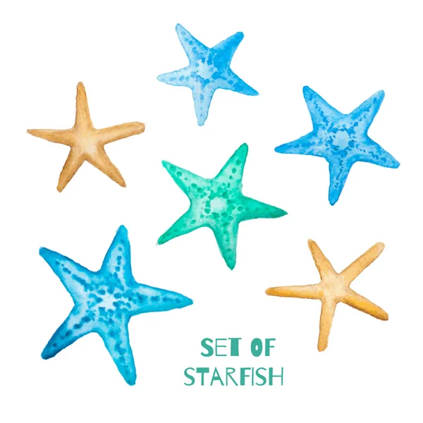 Set con vector acuarela estrella de mar para el diseño — Vector de stock