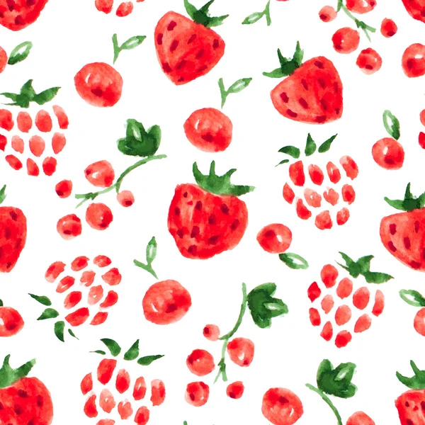 ベクター デザインの水彩画の赤い果実とシームレスなパターン — ストックベクタ