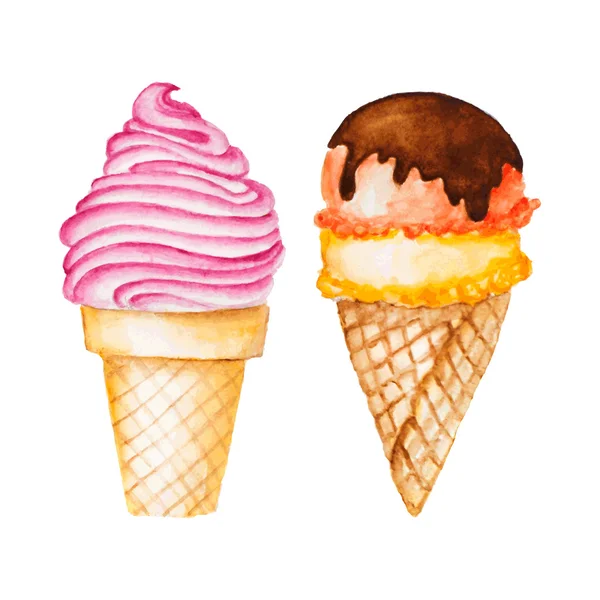 分离设计的白色背景上的矢量水彩水果冰淇淋 — 图库矢量图片