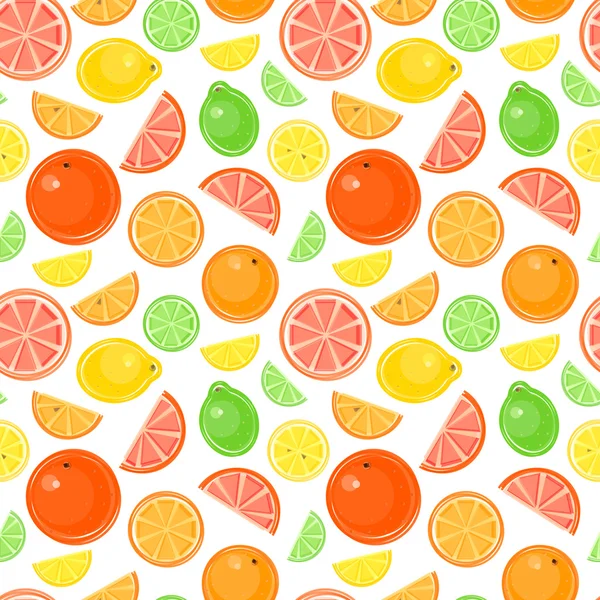 Motif vectoriel sans couture avec citron, orange, citron vert, pamplemousse pour le design — Image vectorielle