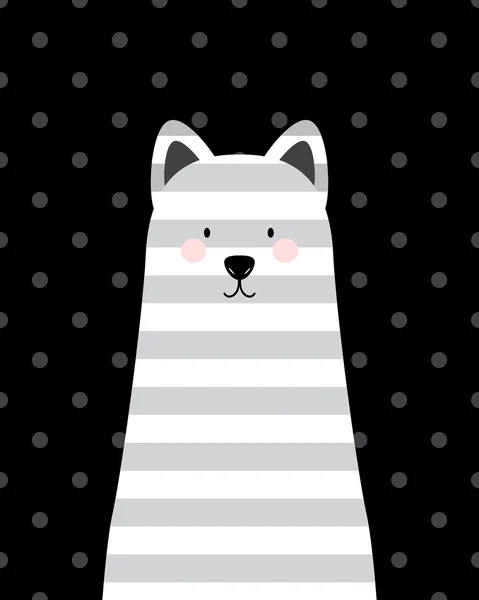 Vector lindo gato tabby blanco sobre un fondo negro para el diseño — Vector de stock