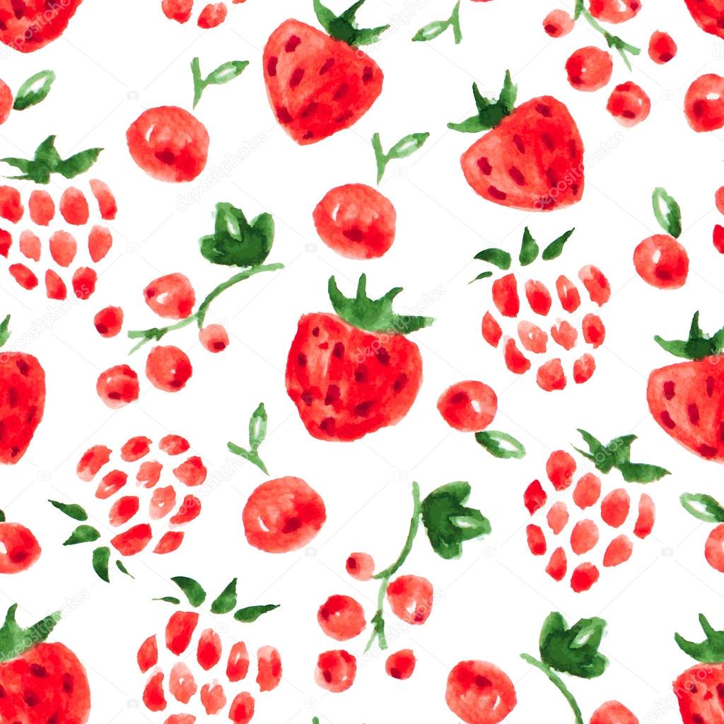 Vector seamless pattern with watercolor red berries for design