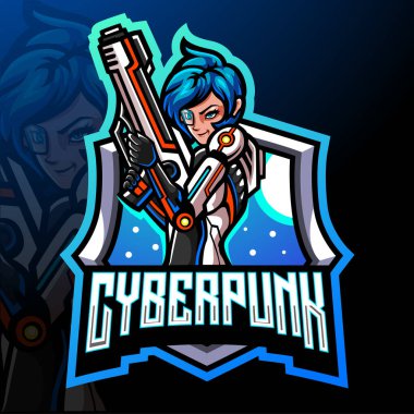 Siber punk kız maskotu. esport logo tasarımı