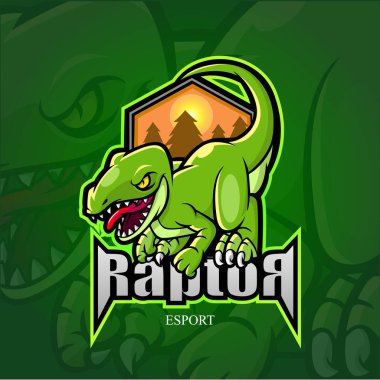 Raptor maskotu esport logosu tasarımı.