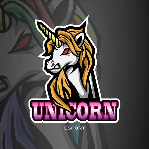 Design Loga Unicorn Maskota Esport — Stockový vektor