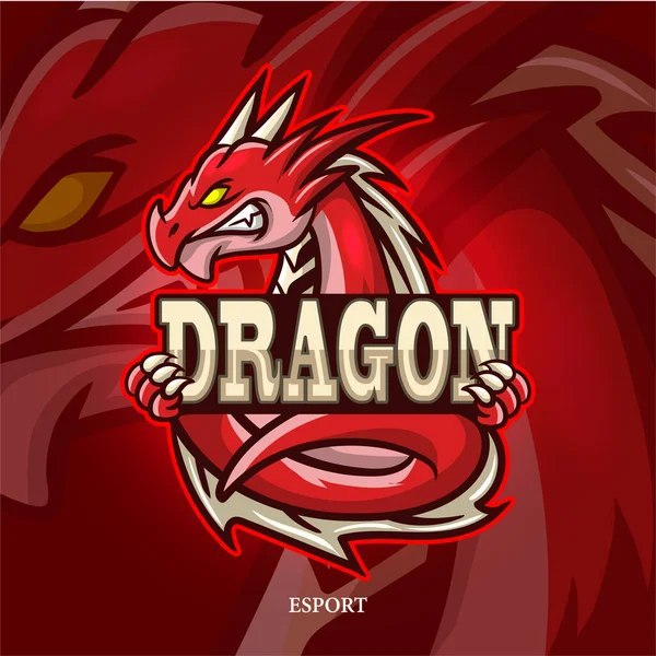 Dragon Maskot Esport Logotyp Design — Stock vektor