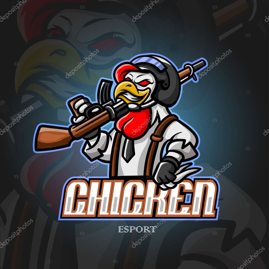 Chicken mascot esport logo design.