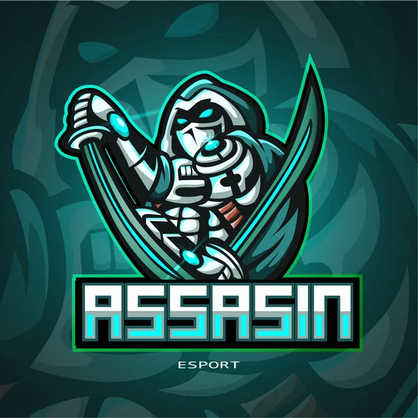 Ninja Asasín Maskot Esport Logo Design — Stockový vektor
