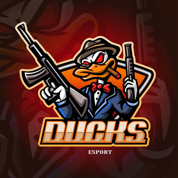 Duck Mafie Maskot Esport Logo Design — Stockový vektor