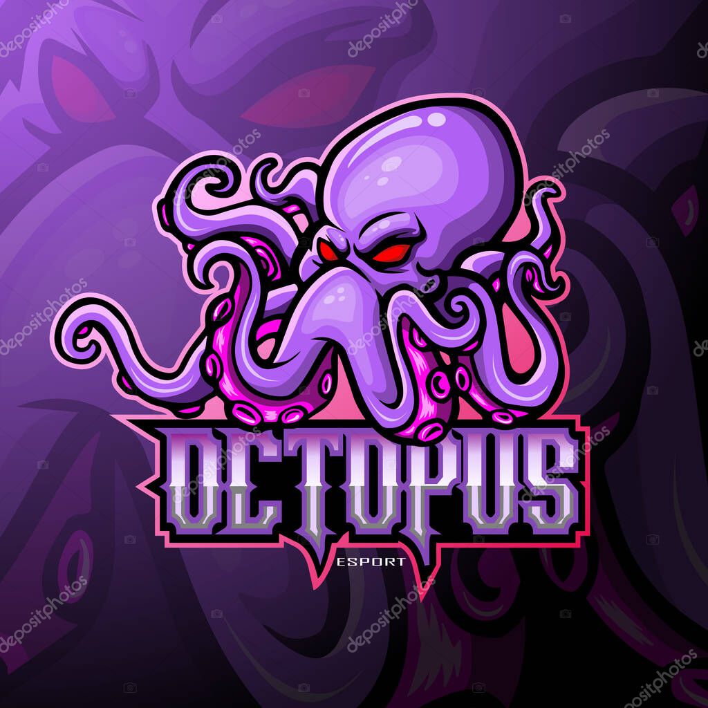 Kraken octopus mascot sports esport logo design.