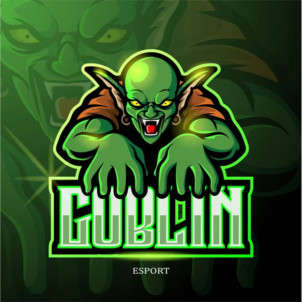 Verde Goblin Mascote Esport Logotipo Design — Vetor de Stock