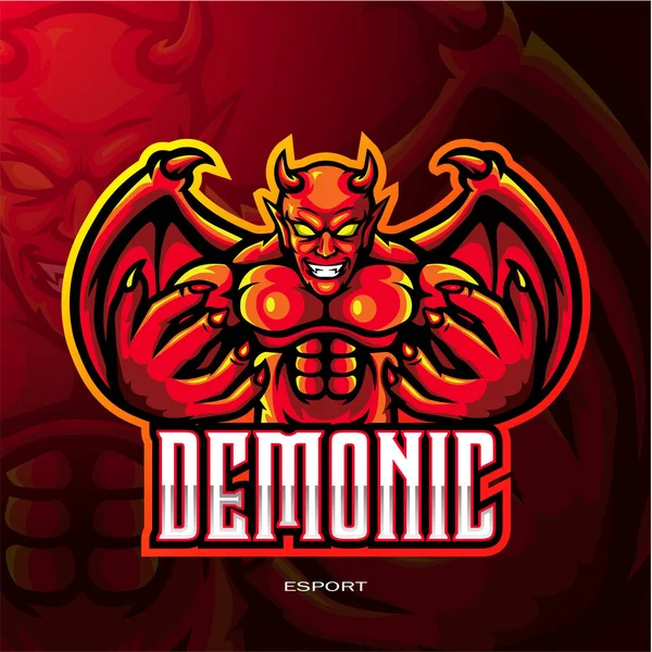 Diablo Rojo Mascota Esport Logo Design — Archivo Imágenes Vectoriales