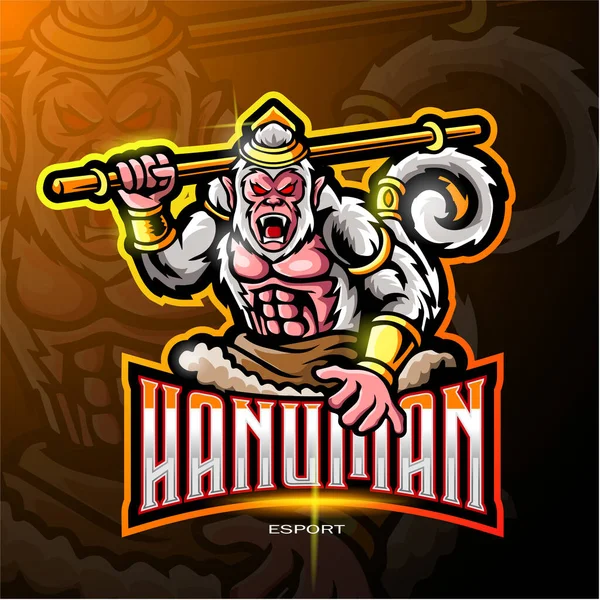 Hanuman Mascota Esport Logo Design — Archivo Imágenes Vectoriales