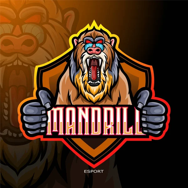 Mandrill Mascota Esport Logo Design — Archivo Imágenes Vectoriales