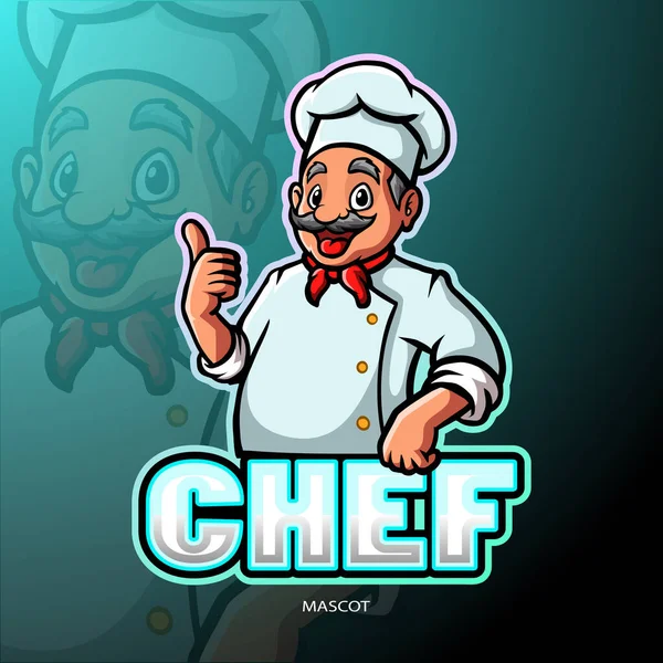 Chef Esport Disegno Logo Della Mascotte — Vettoriale Stock