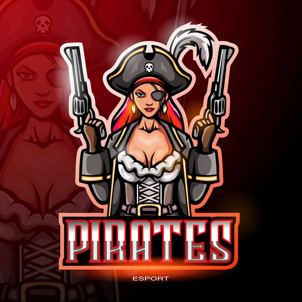 Feminino Piratas Mascote Esport Logotipo Design —  Vetores de Stock
