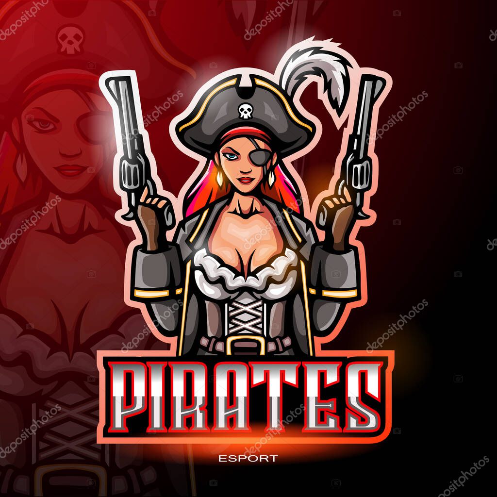 Female pirates mascot esport logo design.