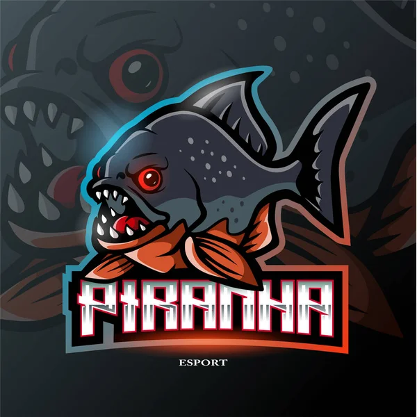 Disegno Della Mascotte Logo Esport Piranha — Vettoriale Stock