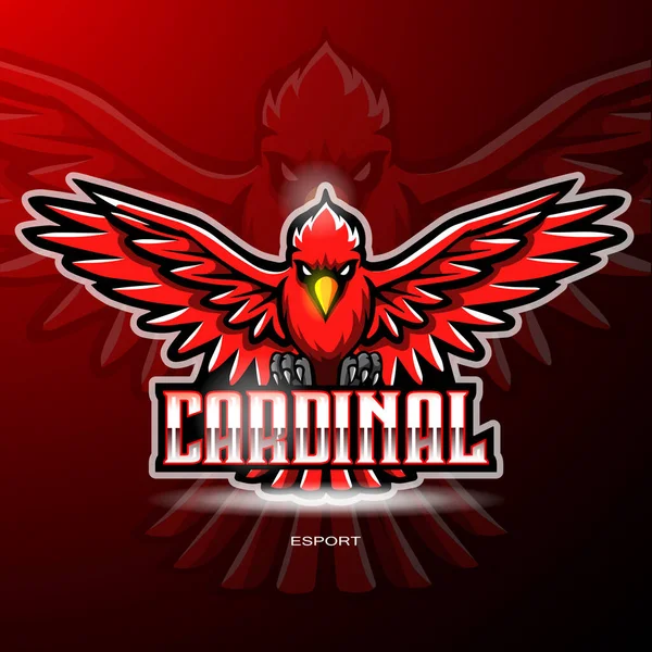 Cardinal Bird Esport Logo Mascot Design — Stock Vector