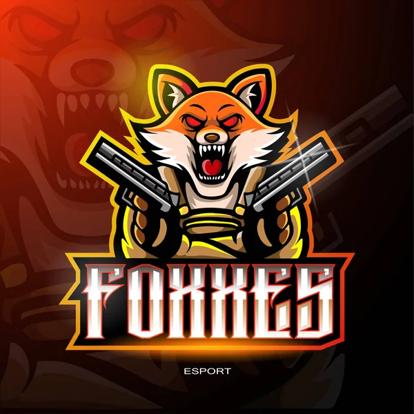 Fox Gunners Esport Logo Mascot Design — Archivo Imágenes Vectoriales