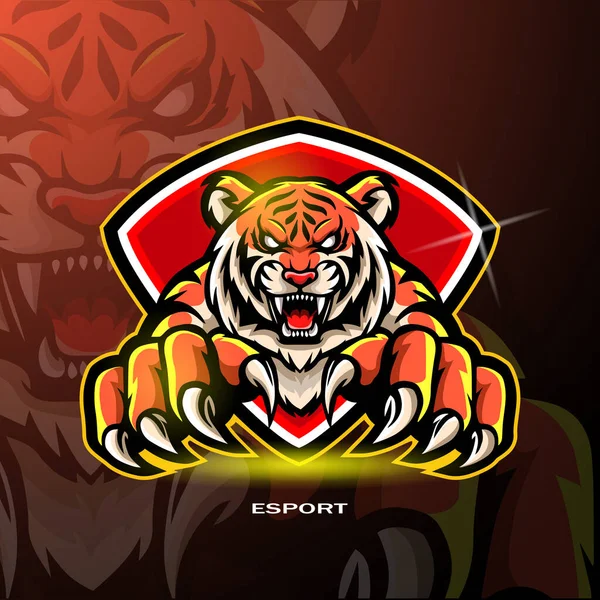 Mascote Tigre Design Logotipo Esport —  Vetores de Stock