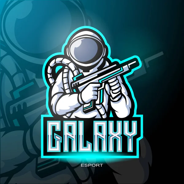 Galaxy Astronaut Esport Logotyp Maskot Design — Stock vektor