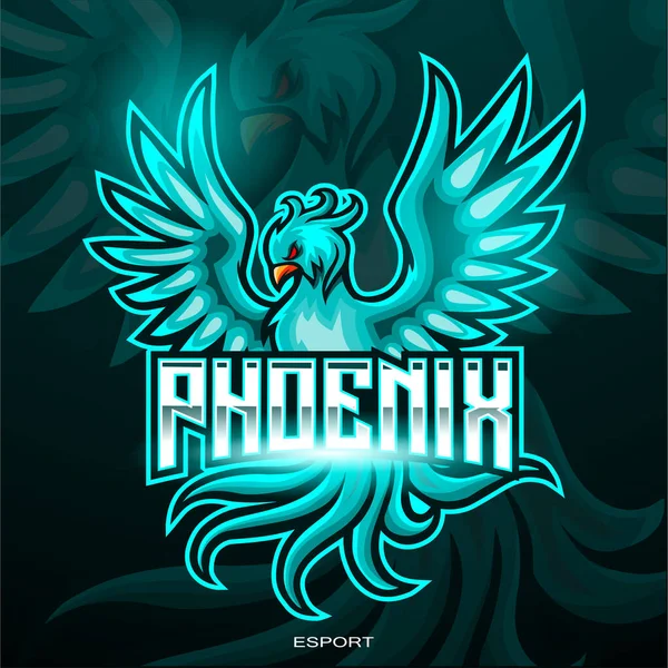 Blå Phoenix Fågel Maskot Esport Logotyp Design — Stock vektor