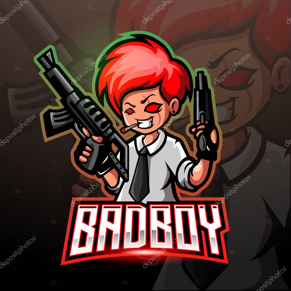 Bad boy gunners mascot. esport logo design