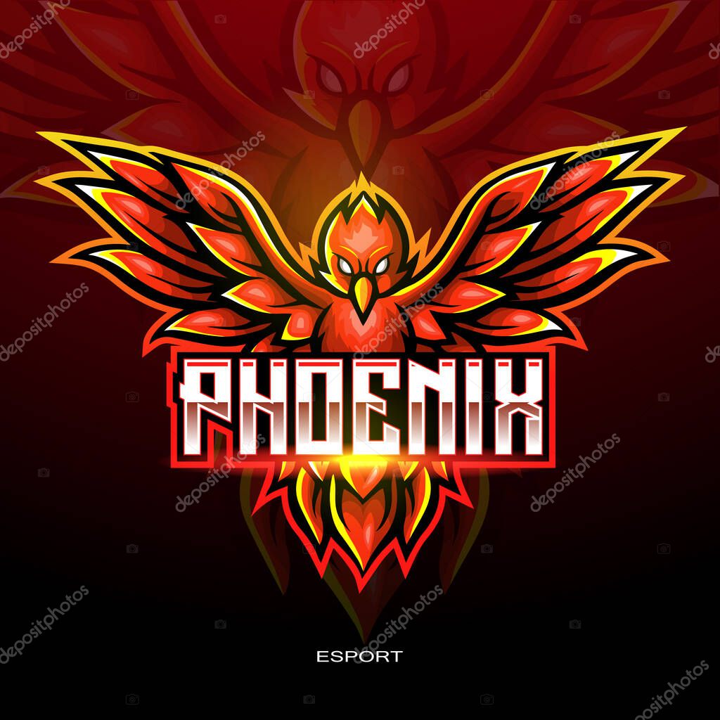 Red phoenix bird mascot esport logo design