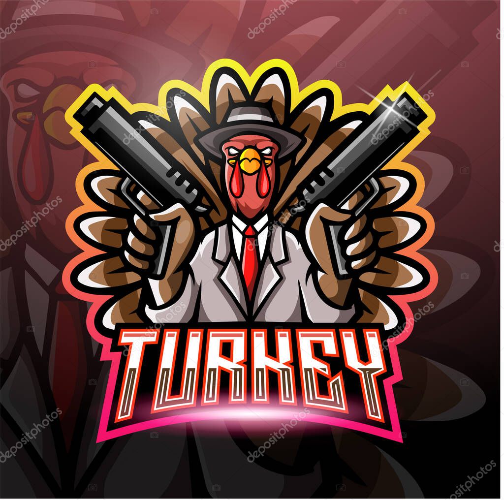 Turkey gunners mascot. esport logo design