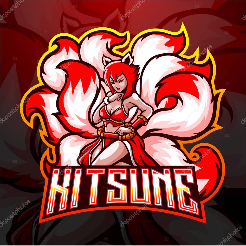 Kitsune female nine tails esport logo design.