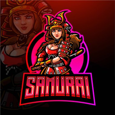 Büyük samuray kadın esport maskot tasarımı.
