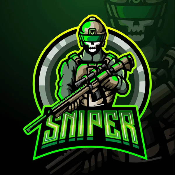 Sniper Esport Logo Disegno Della Mascotte — Vettoriale Stock