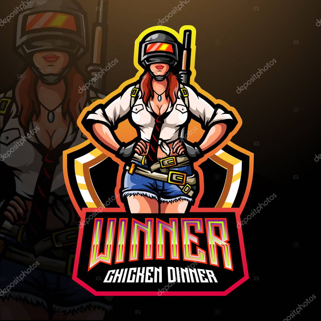 Woman shooter esport logo mascot design.