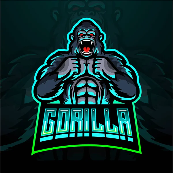 Gorilla Esport Logotipo Mascote Design —  Vetores de Stock