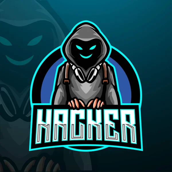 Hacker Esport Logotipo Mascote Design — Vetor de Stock