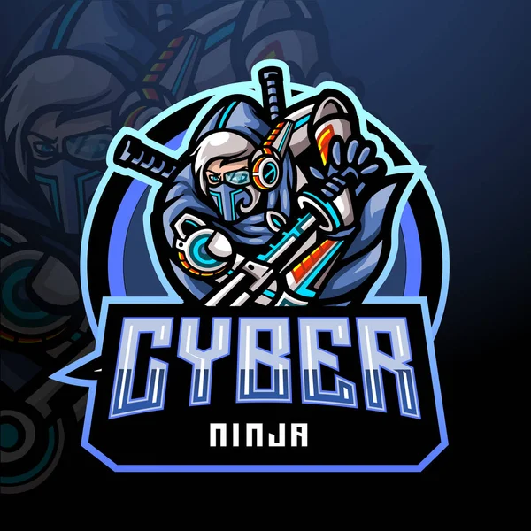 Diseño Mascota Del Logotipo Esport Ninja Cibernético — Vector de stock